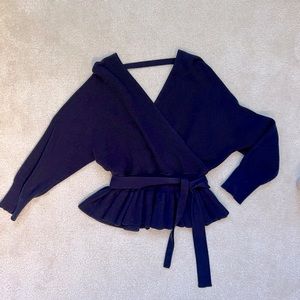 Faux wrap, peplum navy sweater